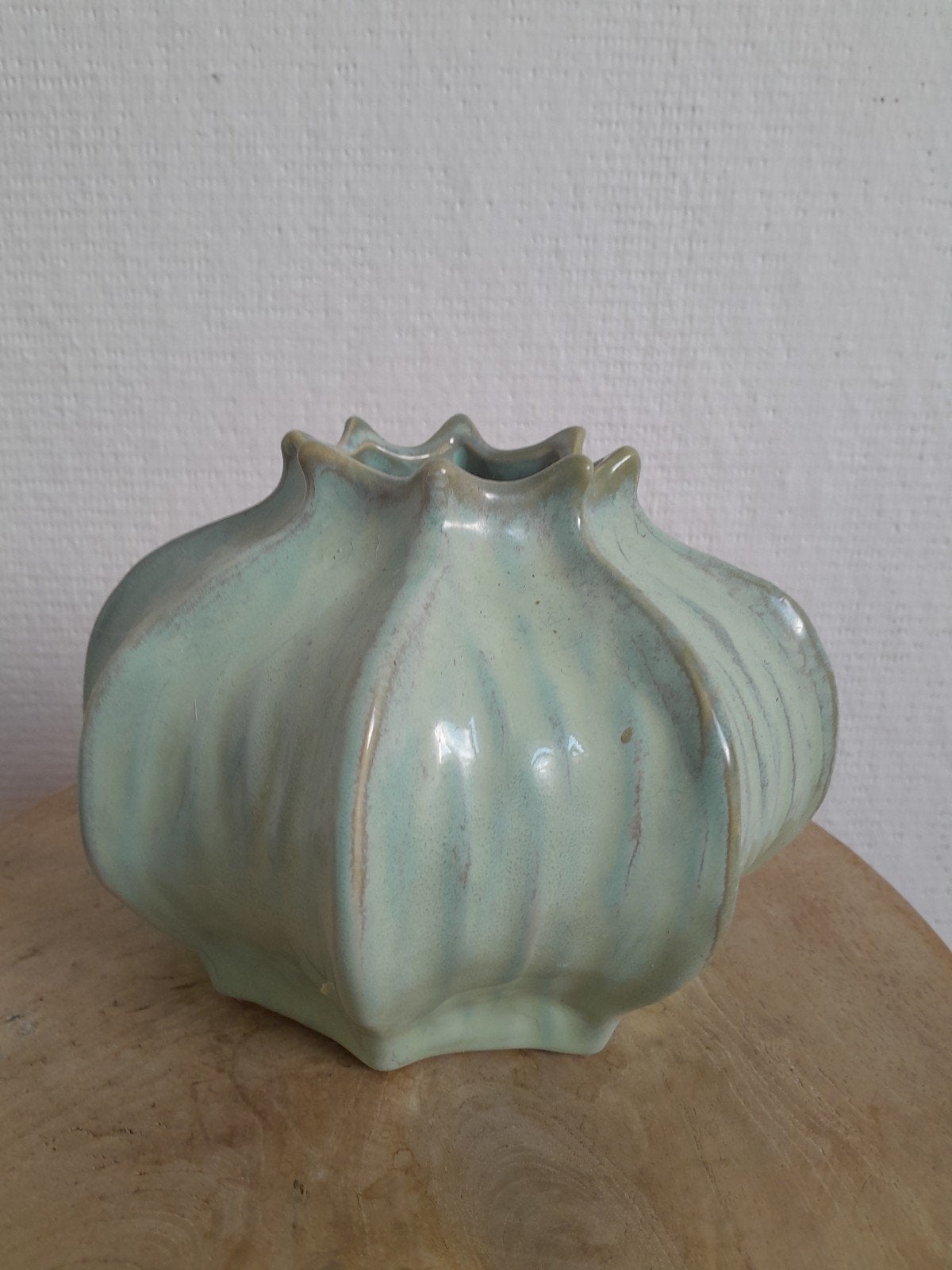 Unieke vintage vaas in mintgroen keramiek, Ophalen of Verzenden