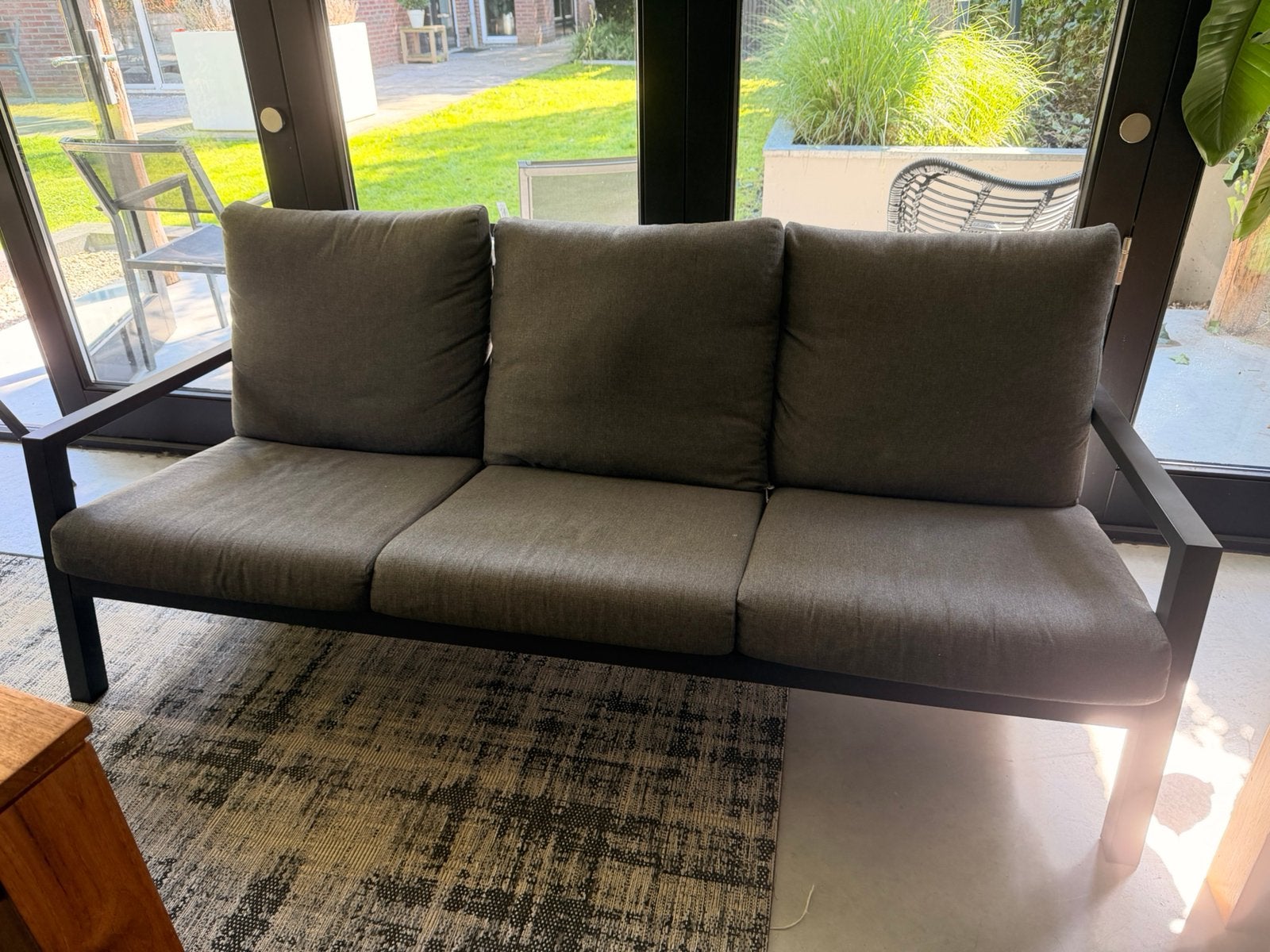 Aluminium 3-zits loungebank 205 cm incl. dikke kussens, Ophalen, Zo goed als nieuw, Aluminium