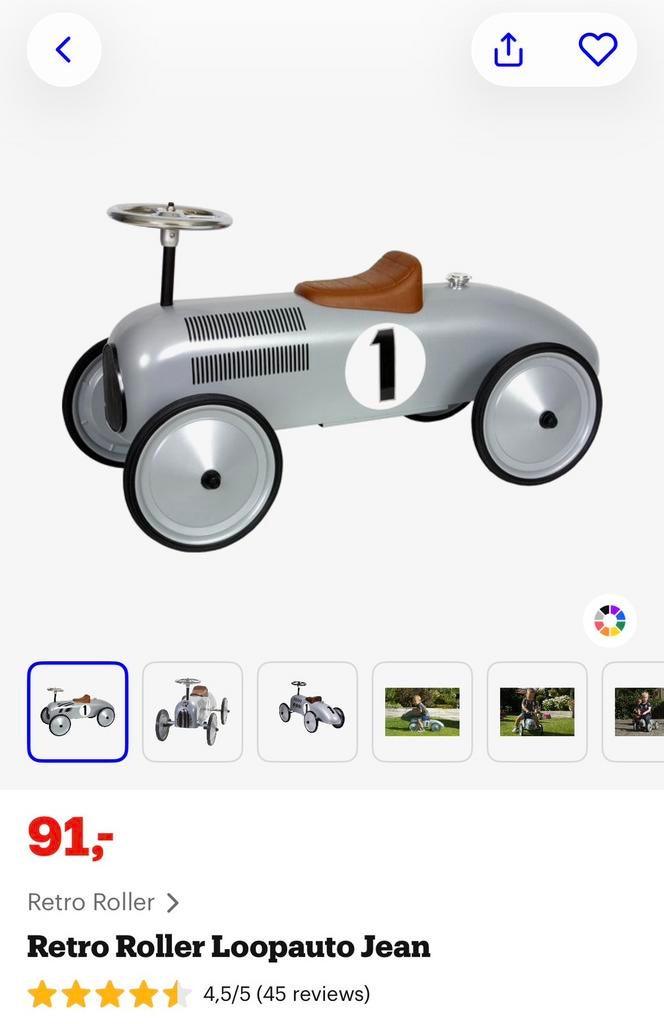 Retro race loopauto zilver, Ophalen, Zo goed als nieuw, Loopvoertuig