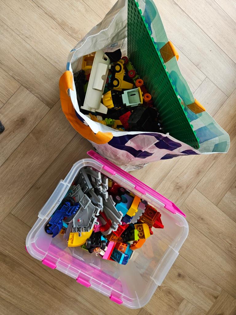 Grote Duplo collectie: treinbaan, voertuigen en bouwplaat, Ophalen, Gebruikt