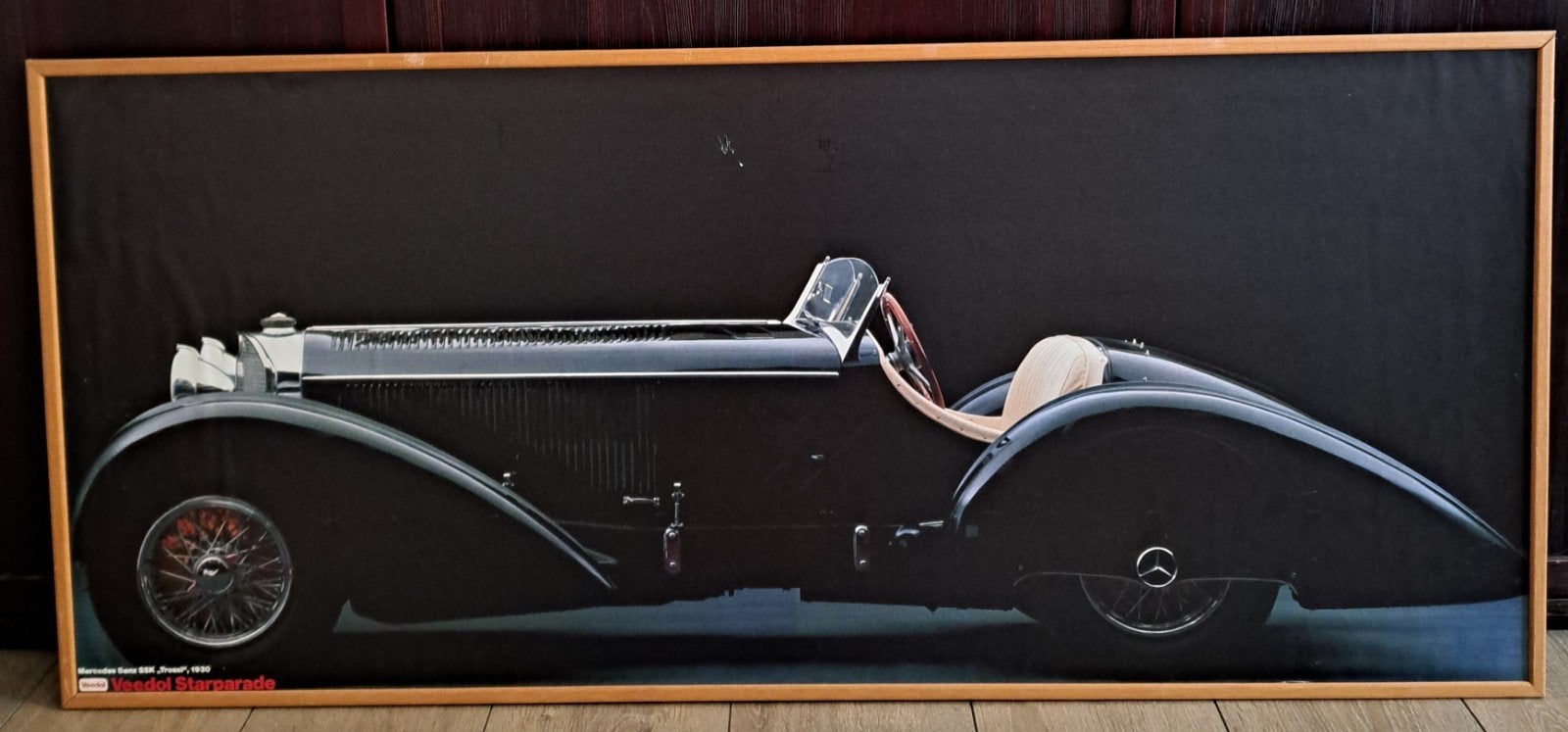 Vintage Mercedes-Benz SSK Trossi Poster – Veedol Starparade, Ophalen, A1 t/m A3, Rechthoekig Liggend, Met lijst