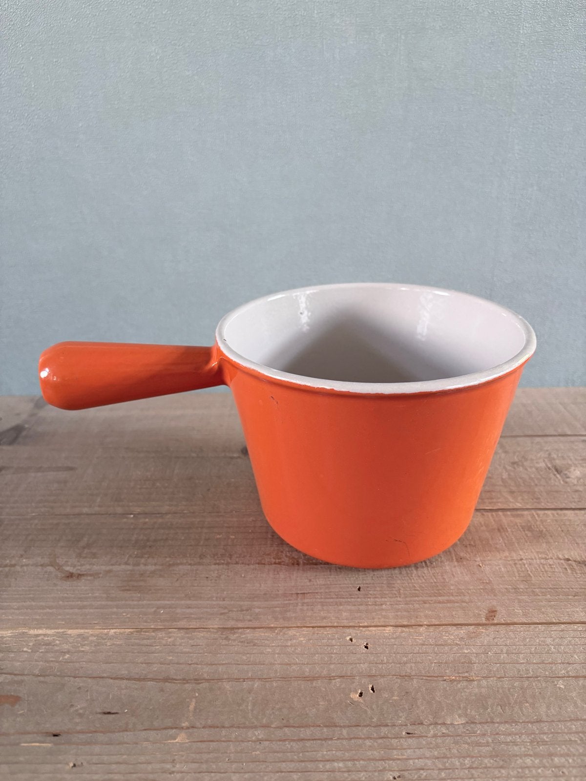 Vintage Le Creuset Sauspan / fonduepan Oranje, Ophalen of Verzenden, Gebruikt, Gietijzer