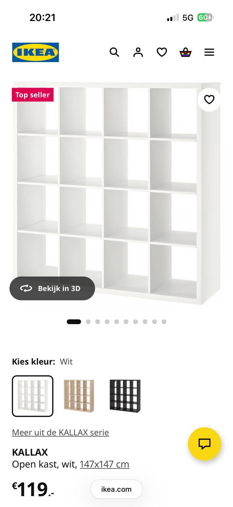 IKEA KALLAX Open Kast Wit 147x147 cm, Huis en Inrichting, Ophalen, 100 tot 150 cm, Zo goed als nieuw, 25 tot 50 cm