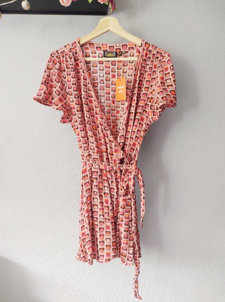 Korte retro wrap jurk / tuniek van Superdry, maat 40 - nieuw, Maat 38/40 (M), Superdry, Nieuw, Ophalen of Verzenden