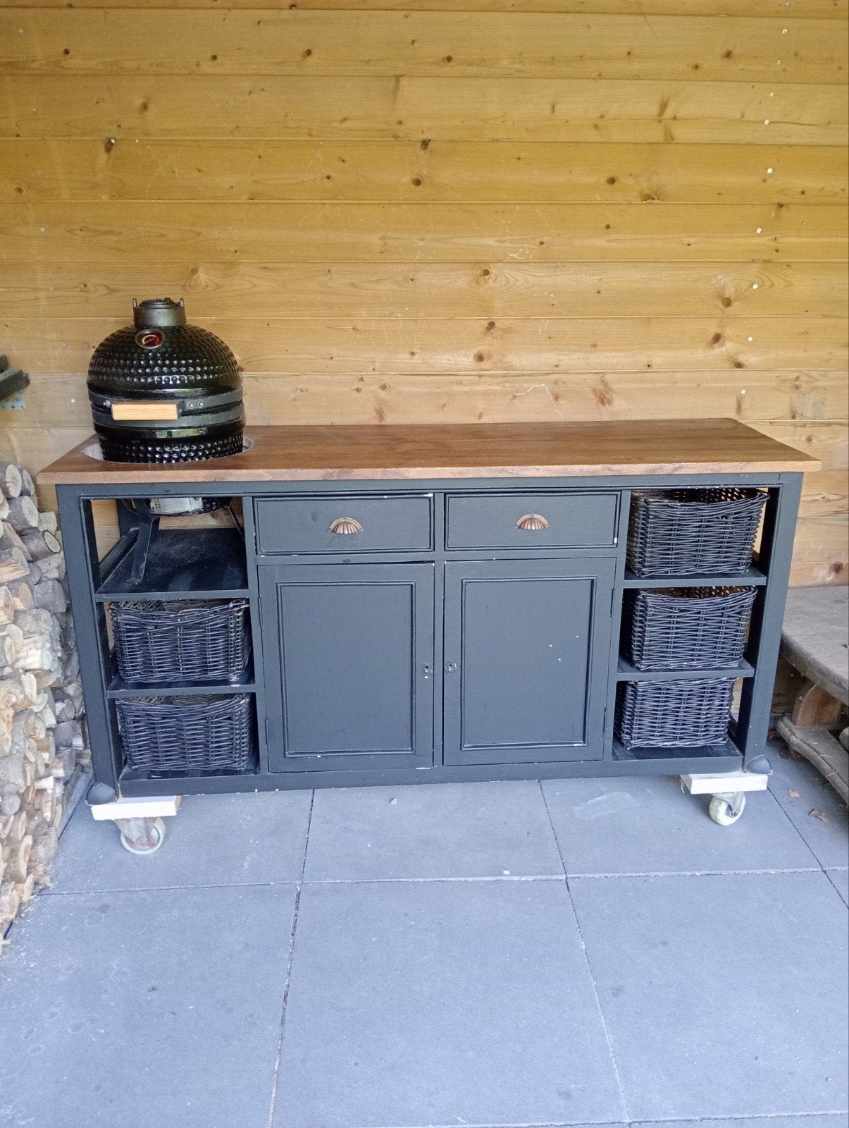 Buitenkeuken met nieuwe mini kamado, Tuin en Terras, Buitenkeukens, Ophalen, Nieuw, Houtskool, Vrijstaand