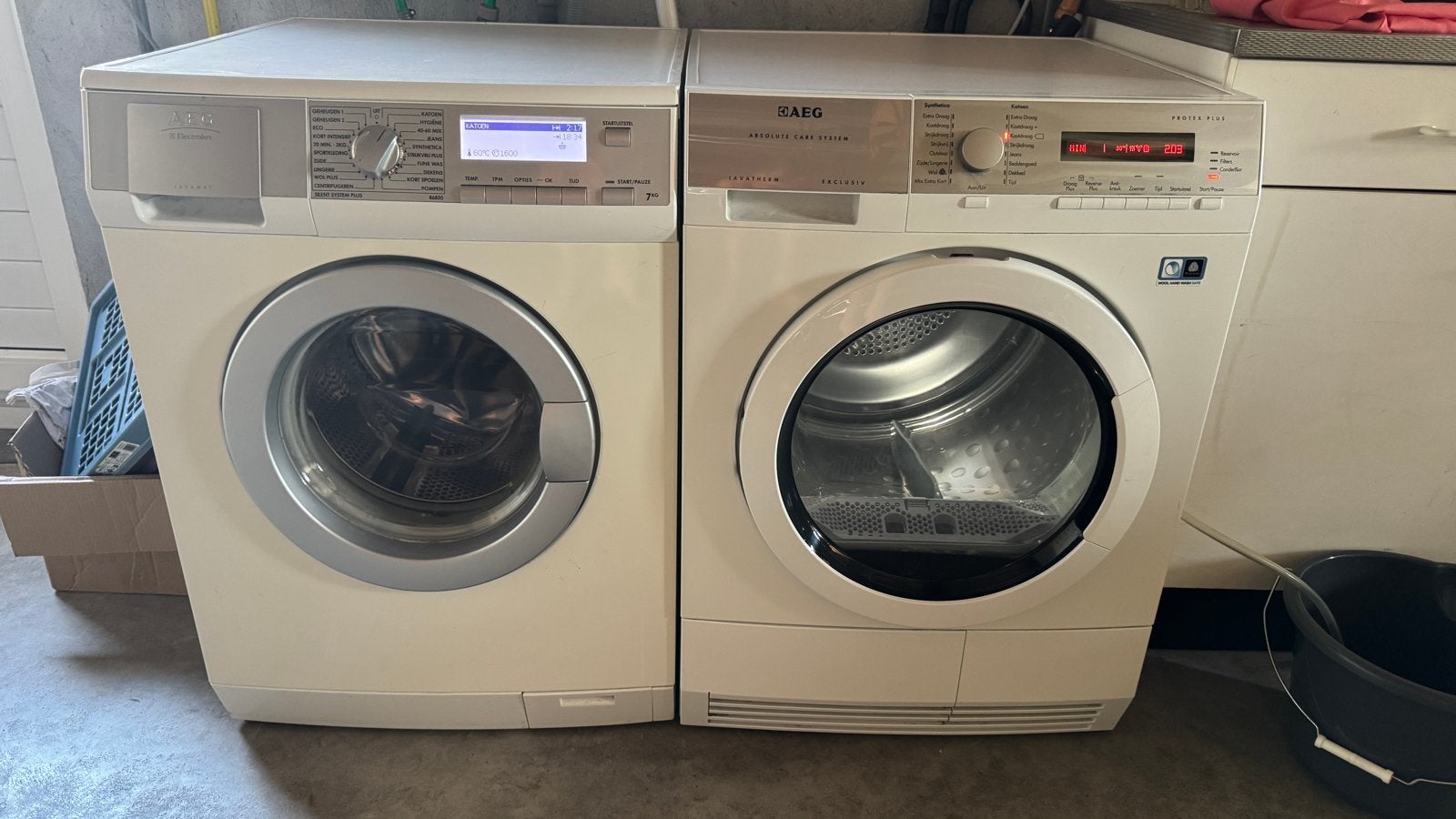 AEG Lavamat wasmachine en AEG Lavatherm droger set, 6 tot 8 kg, Ophalen, Gebruikt, 85 tot 90 cm
