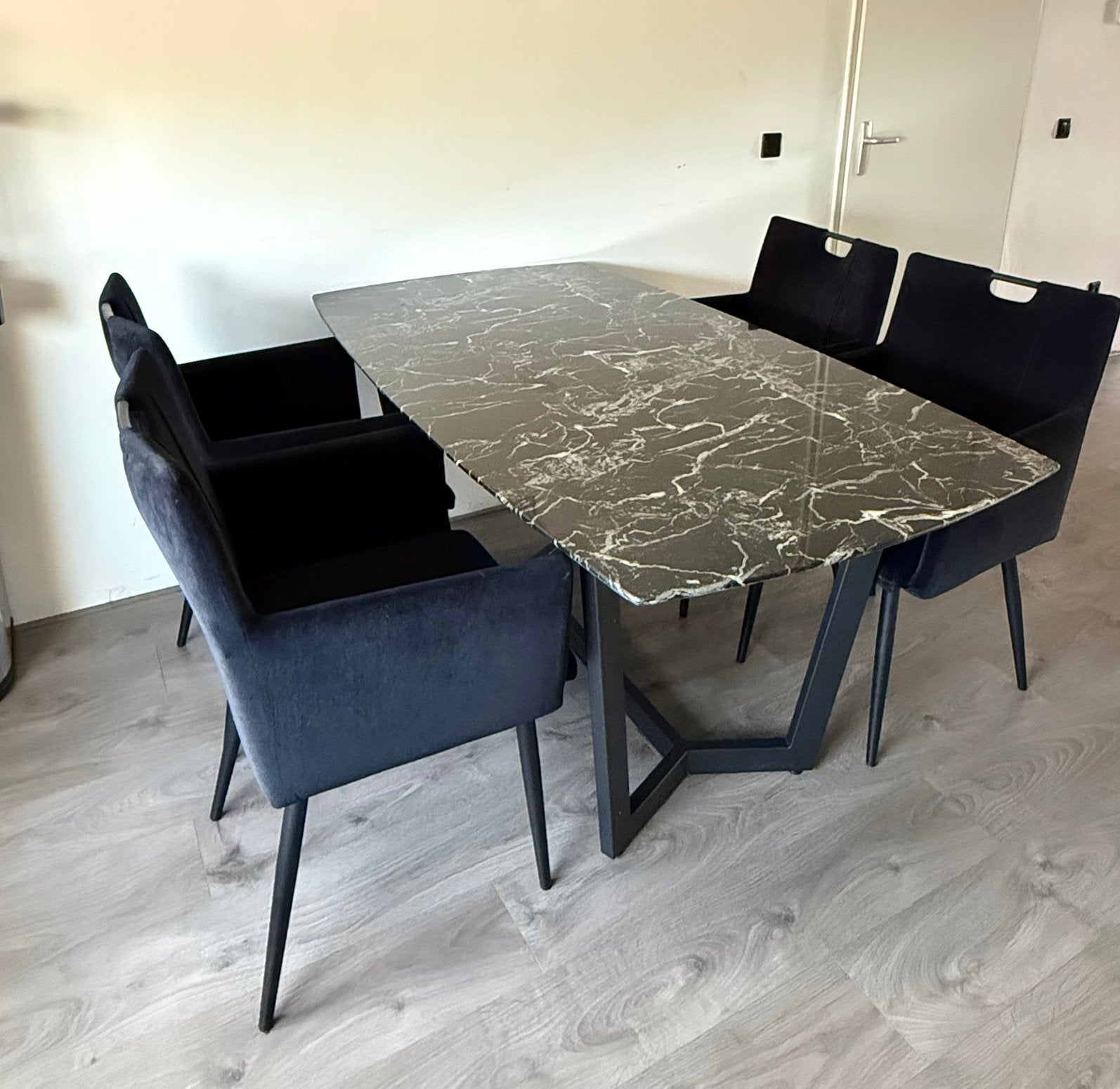 Eettafel en 4 stoelen, Huis en Inrichting, Tafels | Eettafels, Ophalen, Gebruikt, Rechthoekig, 50 tot 100 cm
