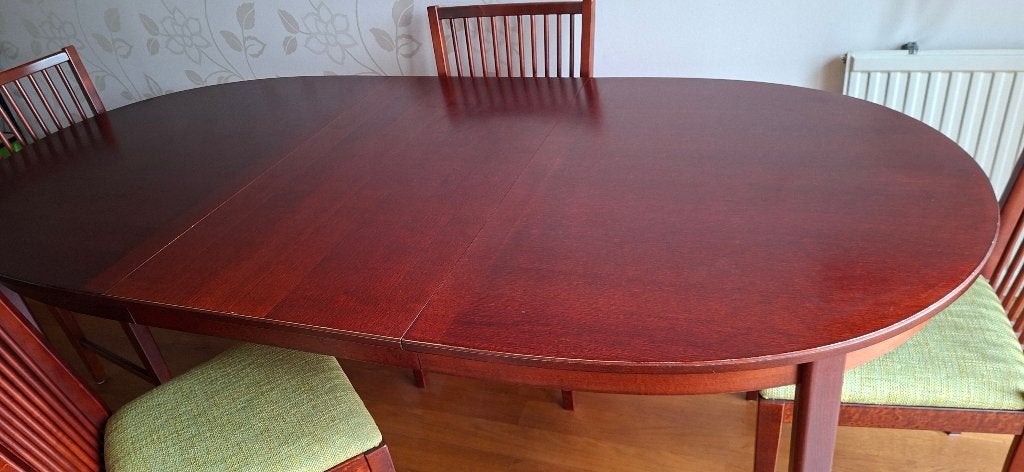 Vintage eettafel met 4 stoelen t.e.a.b., Ophalen, Gebruikt, 100 tot 150 cm, Vintage