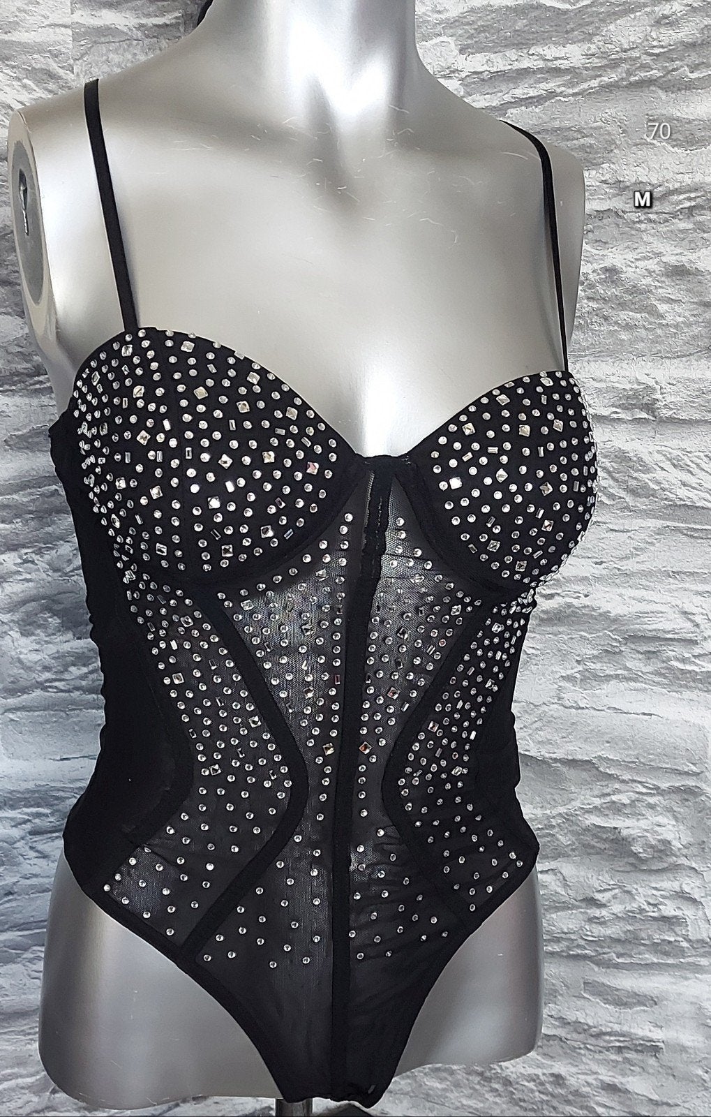 Sexy Zwarte Body met Strass Steentjes - Maat M, Onbekend, Ophalen of Verzenden, Zwart, Body of Korset