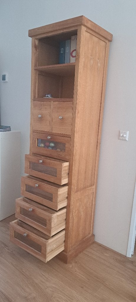 Teak houten boekenkast met lades, Ophalen, Gebruikt, Teakhout, 50 tot 100 cm