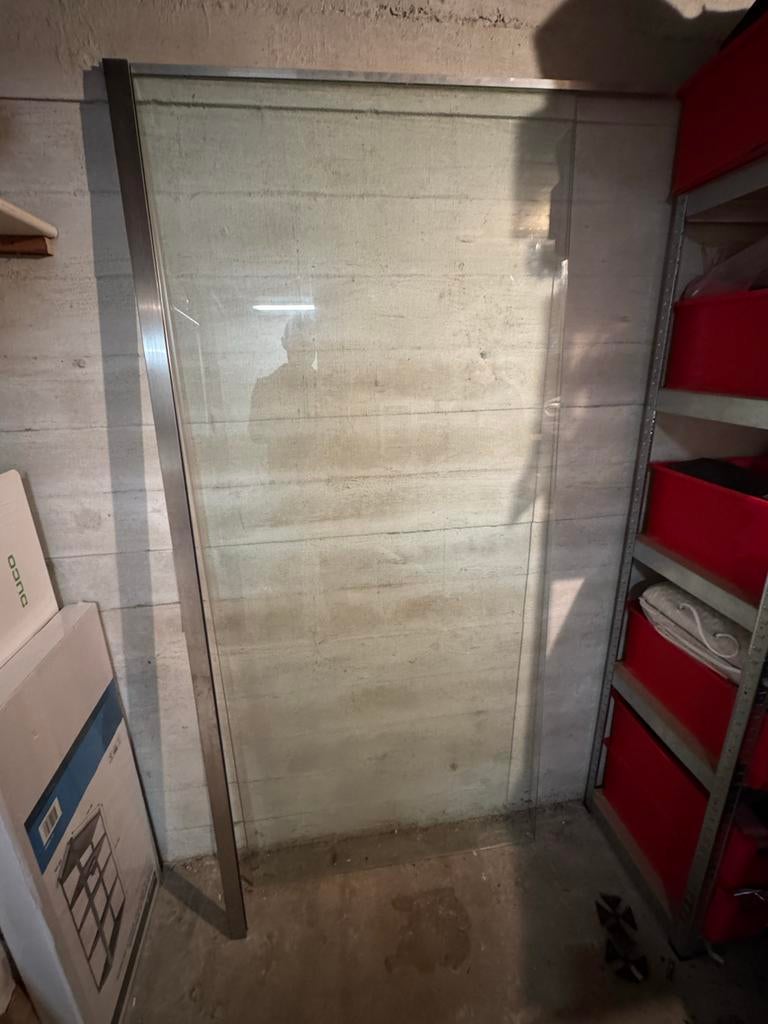 Glazen douchewand met RVS profiel, Doe-het-zelf en Verbouw, Glas en Ramen, Minder dan 80 cm, Overige typen, Zo goed als nieuw