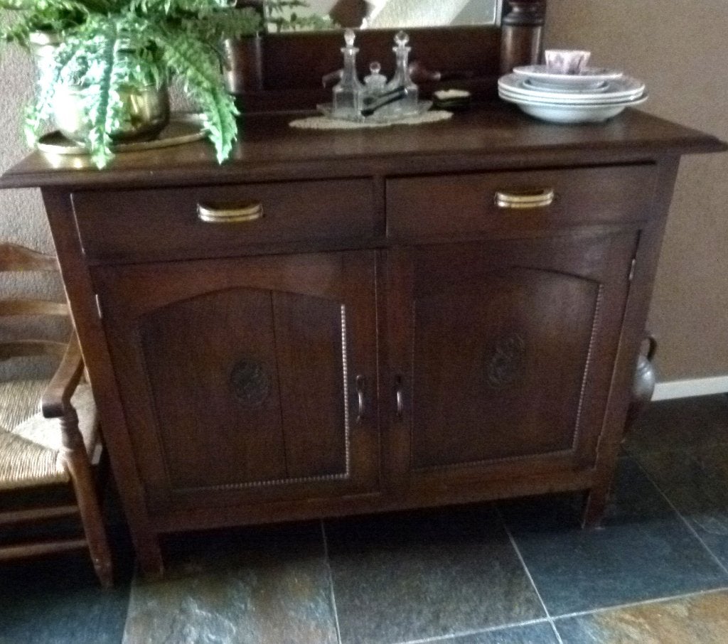 eikenhouten kast met grote spiegel, Ophalen, Met deur(en), Eikenhout, 50 tot 100 cm