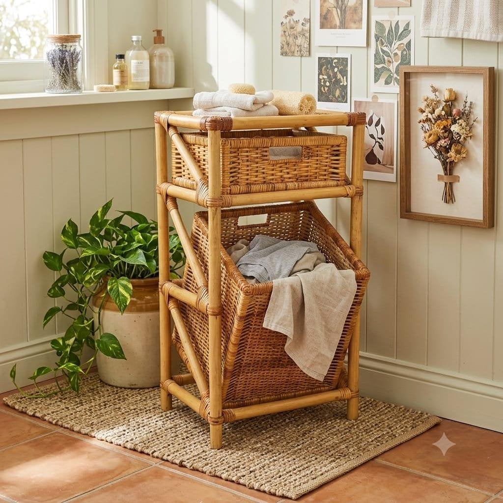 2473 Vintage rotan wasmand kastje Ibiza bohemian ladenkastje, Ophalen, Overige materialen, Minder dan 50 cm, Gebruikt