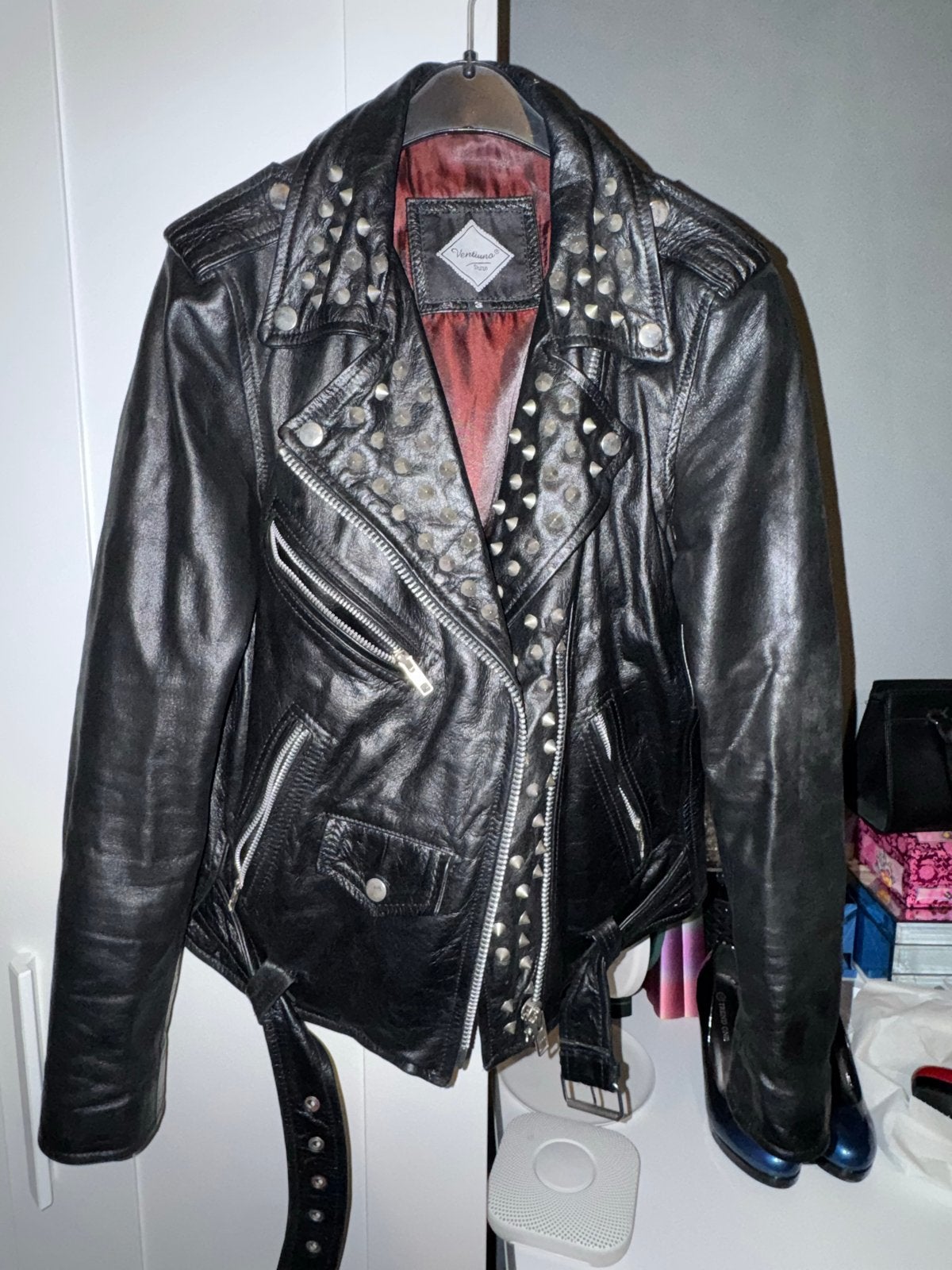 Ventiuno Skins Leren Bikerjack met Studs - Maat 3, Ophalen of Verzenden, Gedragen, Maat 38/40 (M), Zwart