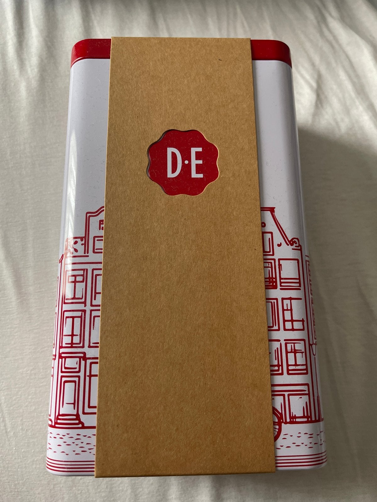 Douwe Egberts Blik met Amsterdamse Grachtenpanden, Verzamelen, Blikken, Ophalen of Verzenden, Nieuw, Koffie, Douwe Egberts