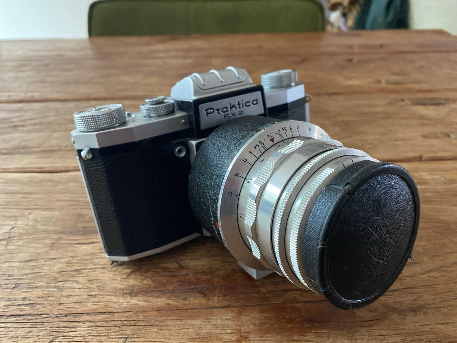 Vintage Praktica FX2 met Carl Zeiss Jena Tessar 105mm lens, Audio, Tv en Foto, Ophalen of Verzenden, Gebruikt, Spiegelreflex, Overige Merken
