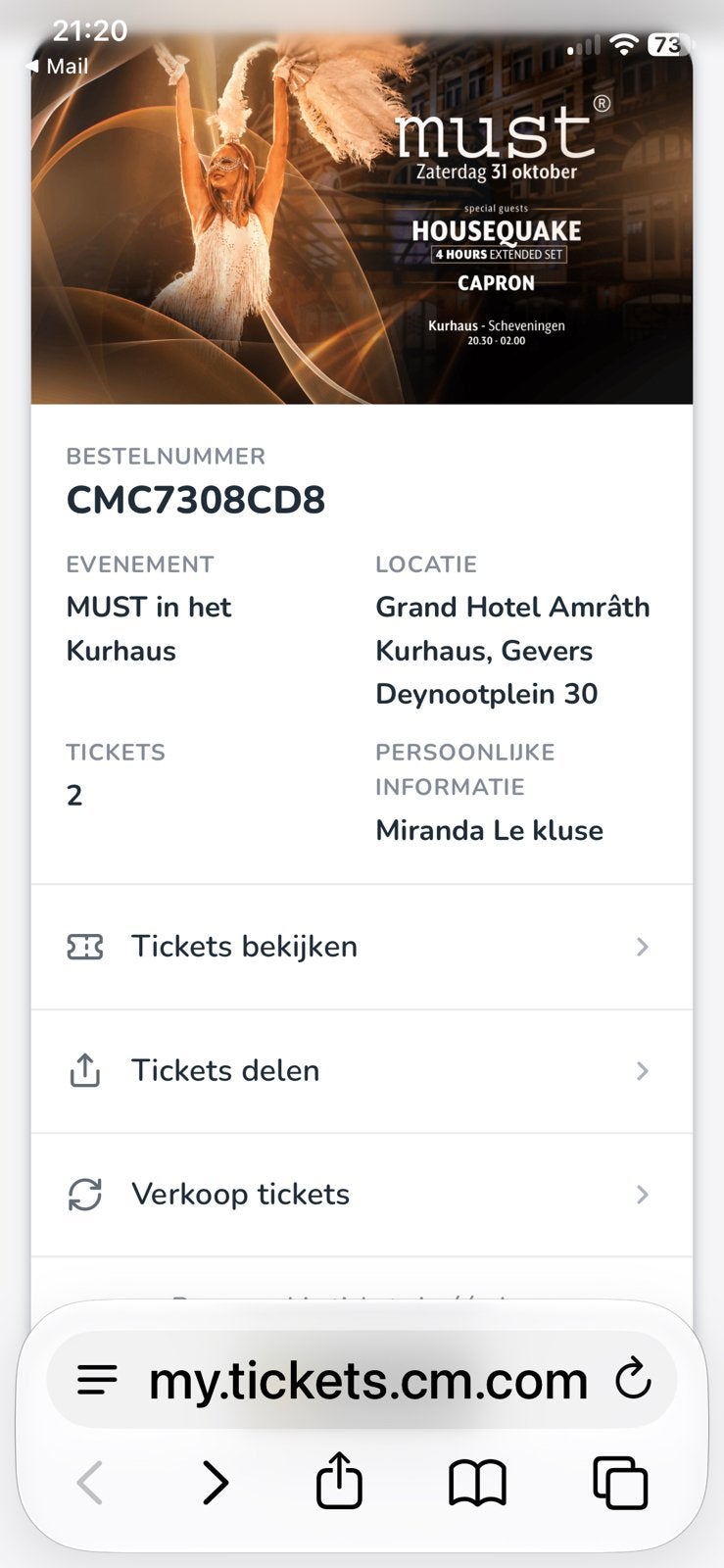 2  Must kaarten te koop as zaterdag kurhaus, Twee personen