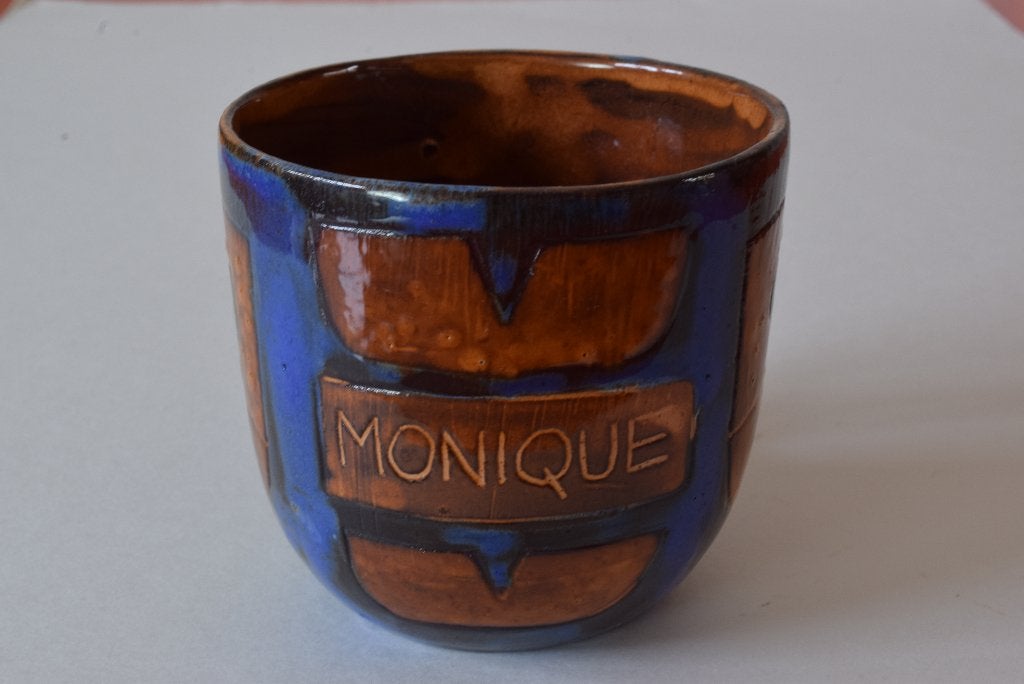 Retro vintage jaren 70 Potters Keramiek mok - MONIQUE, Overige merken, Vintage, Ophalen of Verzenden, Zo goed als nieuw