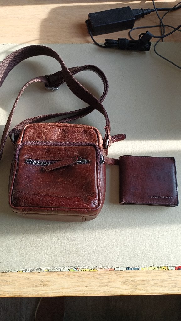 leren handtas heren, Sieraden, Tassen en Uiterlijk, Gebruikt, Bruin, Leer, Ophalen