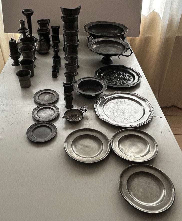 Partij tin 15,4 kg - Veel engeltjestin & diverse gieters, Ophalen of Verzenden