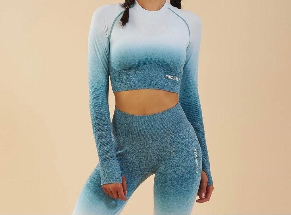 Deep Teal ombré seamless crop top & leggings (Gymshark), Meerkleurig, Ophalen of Verzenden, Maat 34 (XS) of kleiner, Gymshark