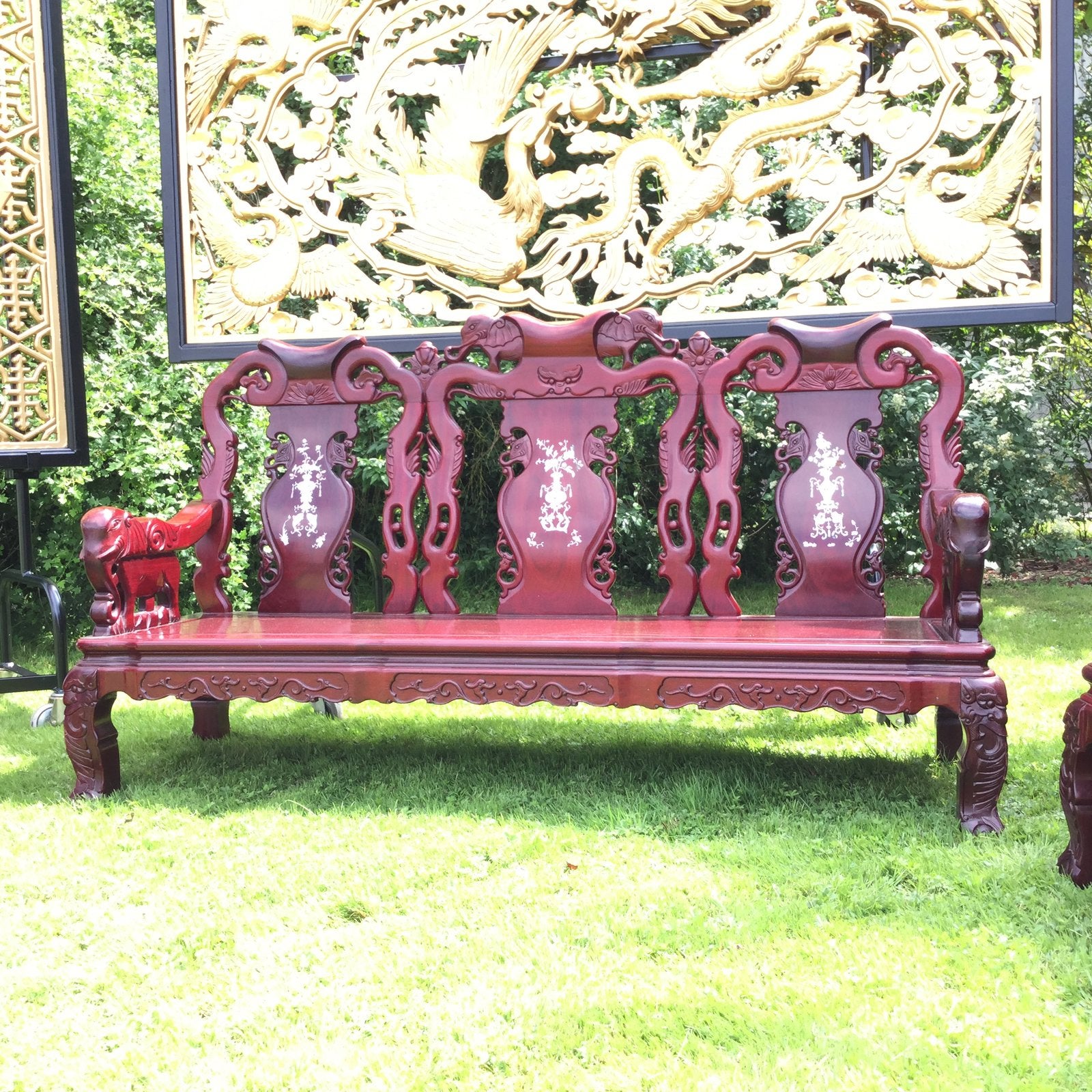 Parelmoer inleg Chinese bank Chinees palissanderhout Oosters, Antiek en Kunst, Ophalen