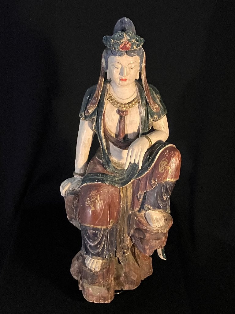 antiek Chinees Guanyin polychroom beeld, Ophalen