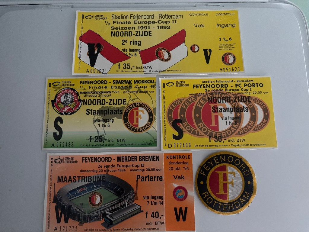 oude kaartjes van Feyenoord, Ophalen of Verzenden, Gebruikt, Feyenoord, Poster, Plaatje of Sticker