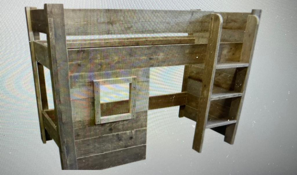 Halfhoogslaper + Speelhut + Lattenbodem, Ophalen, Gebruikt, 90 cm, Steigerhout