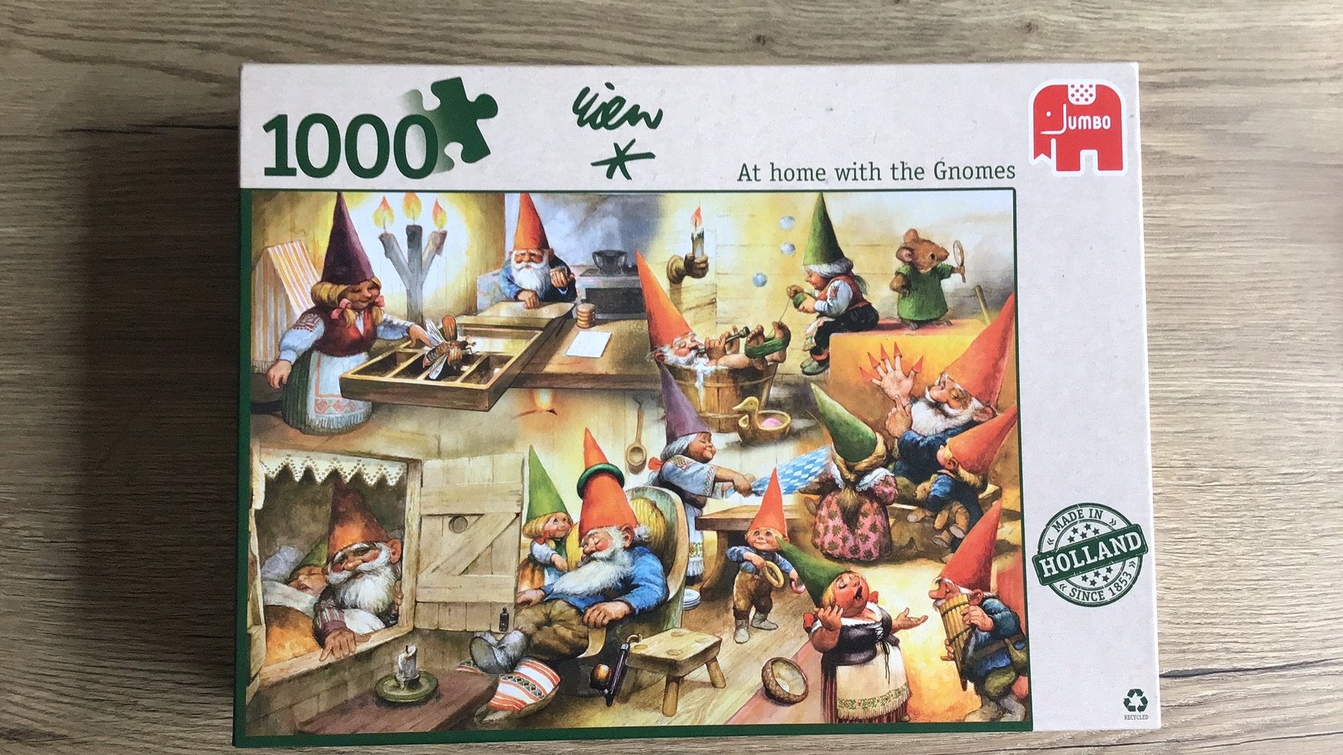 Rien Poortvliet puzzel At home with the Gnomes, Hobby en Vrije tijd, Ophalen, 500 t/m 1500 stukjes, Gebruikt