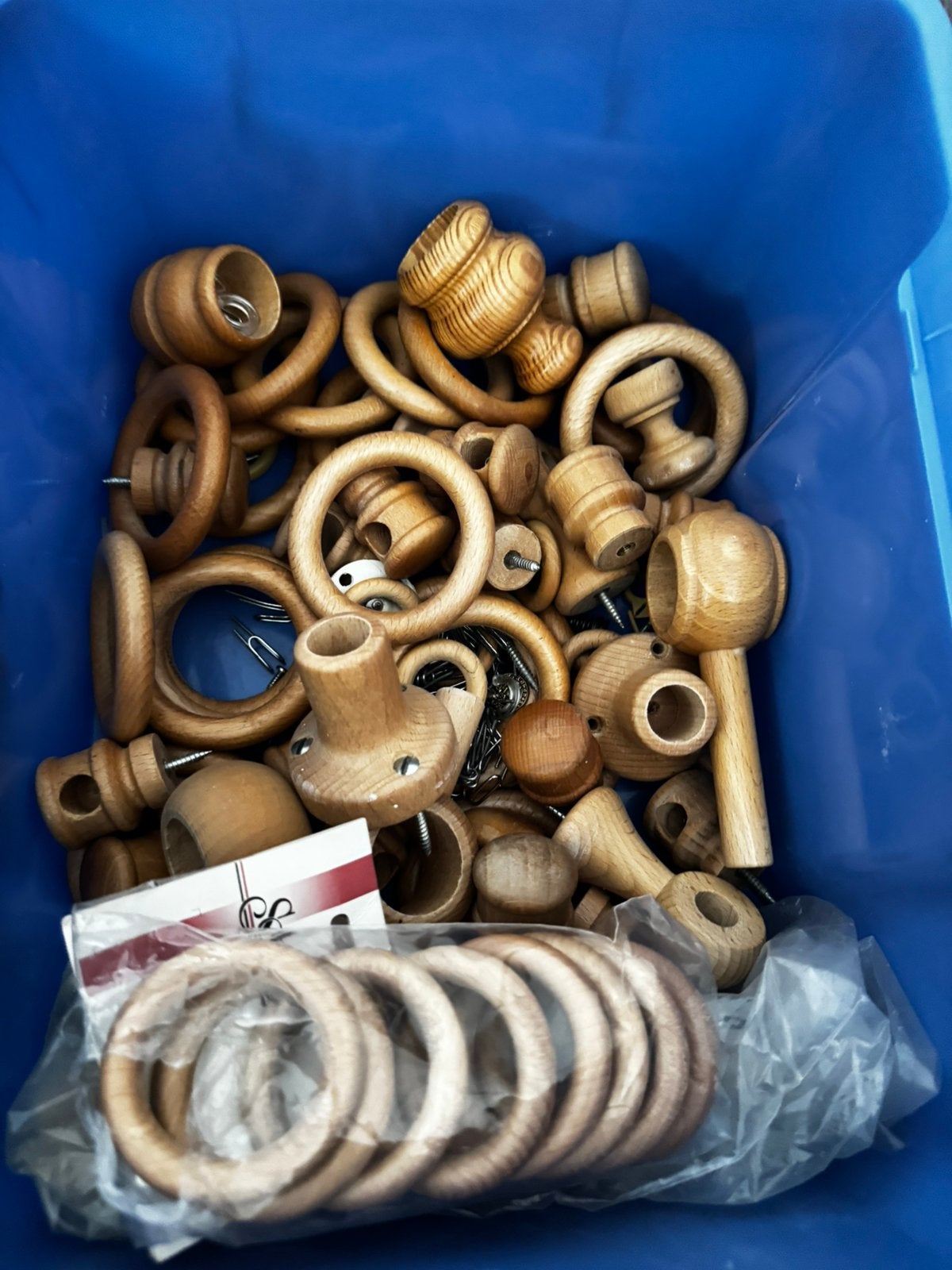Houten gordijn ringen enz., Huis en Inrichting, Ophalen, Zo goed als nieuw, Gordijn