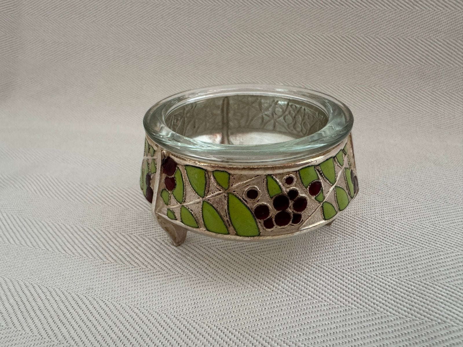 Vintage Russisch zoutvaatje met emaille decoratie, Ophalen of Verzenden