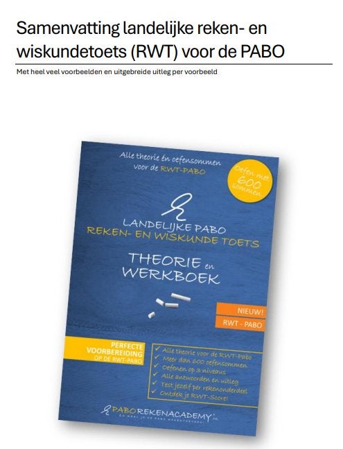 Samenvatting RWT rekentoets toelatingstoets pabo 2026, Ophalen of Verzenden, Alpha, Nieuw, HBO