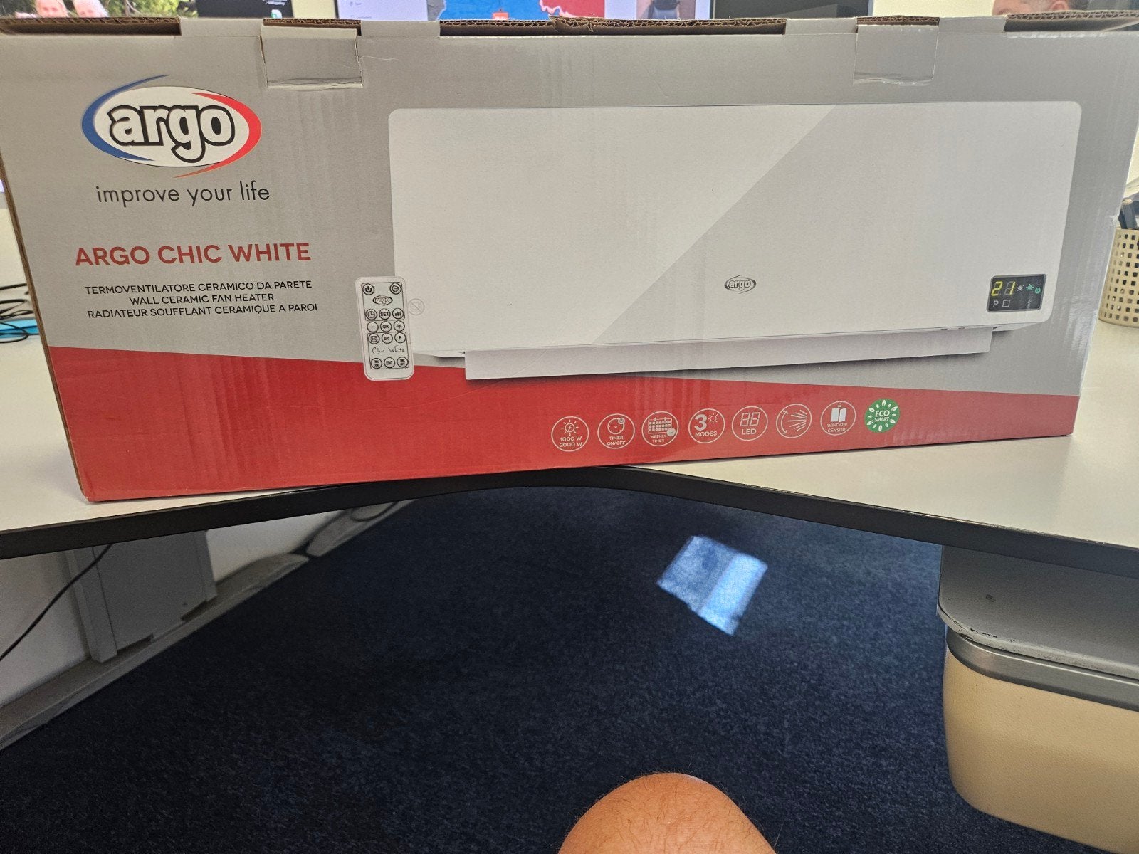 Argo Chic White wandverwarming met afstandsbediening, Witgoed en Apparatuur, Airco's, Ophalen, Timer, Minder dan 60 m³, Nieuw