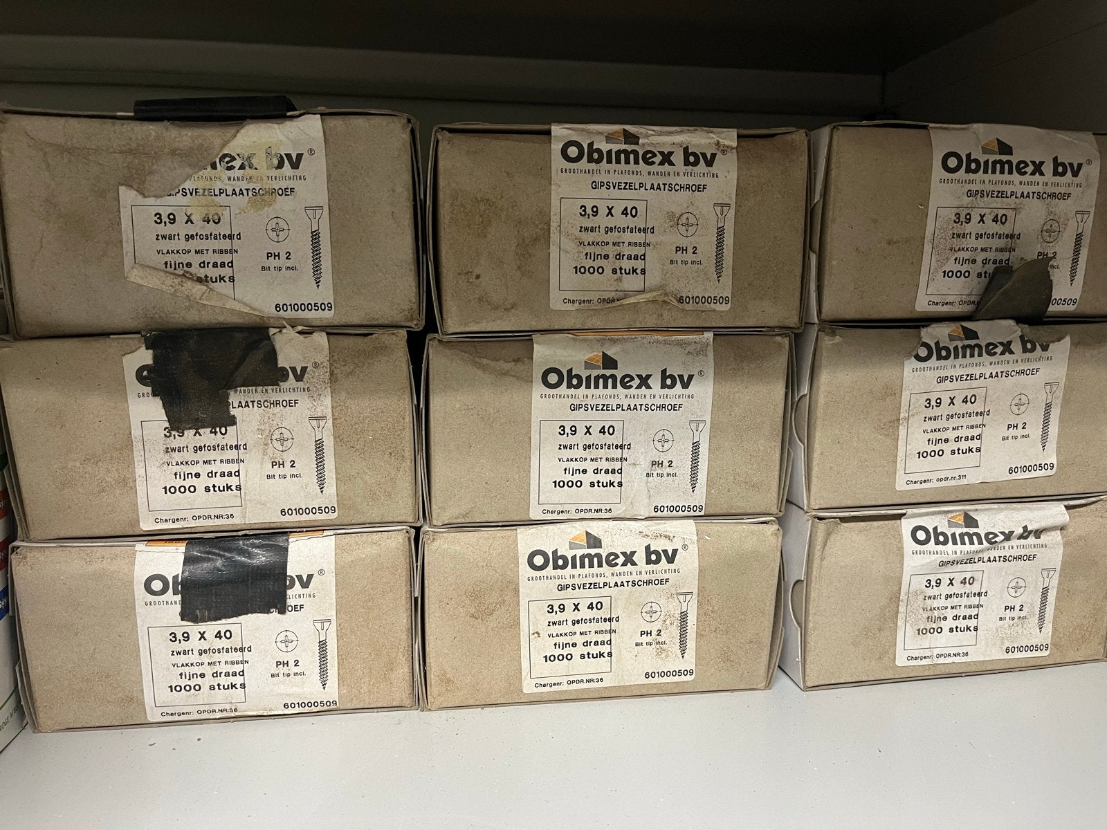 Partij Obimex Gipsplaatschroeven 3.9x40mm, 1000 stuks, Ophalen of Verzenden, Nieuw, Minder dan 50 mm, Schroeven