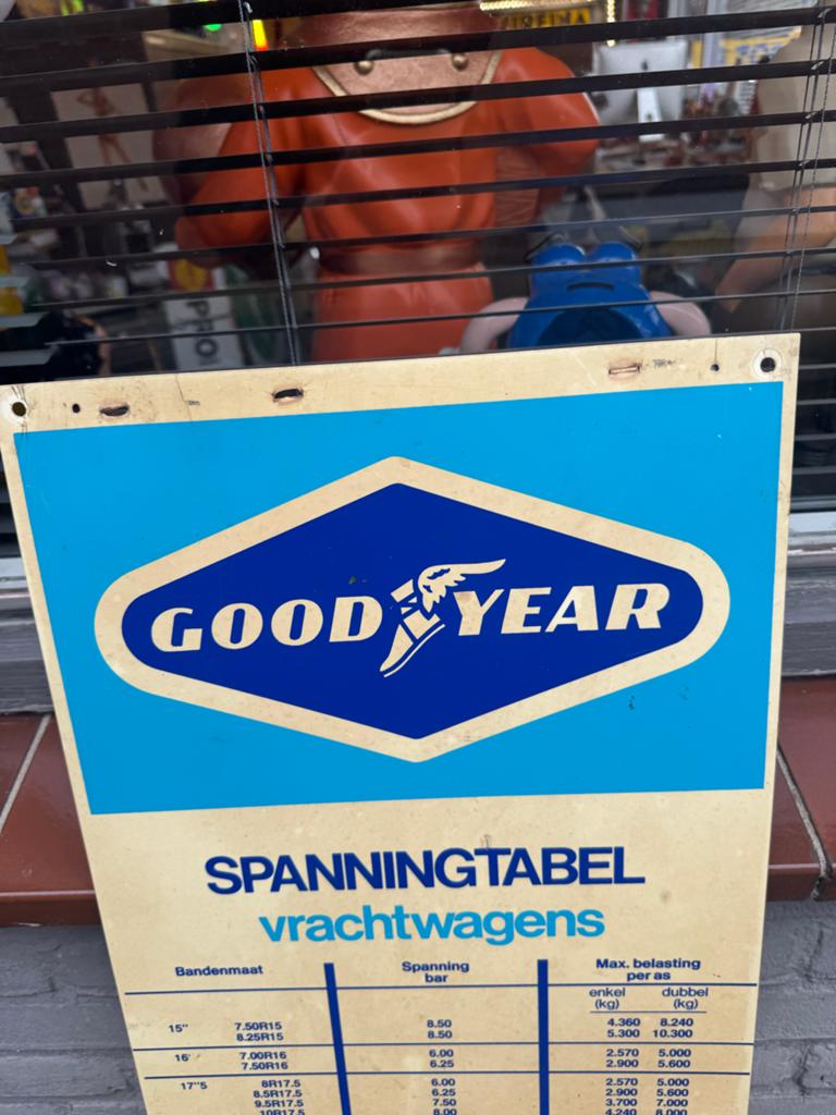 Vintage Goodyear Spanningstabel reclamebord, Ophalen, ., ., .