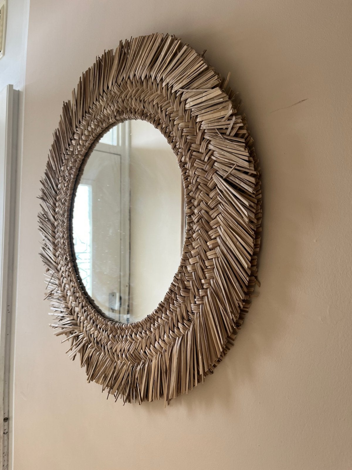Ikea zeegras spiegel rond (ibiza, boho stijl), Huis en Inrichting, Woonaccessoires | Spiegels, 100 tot 150 cm, Rond, Ophalen of Verzenden