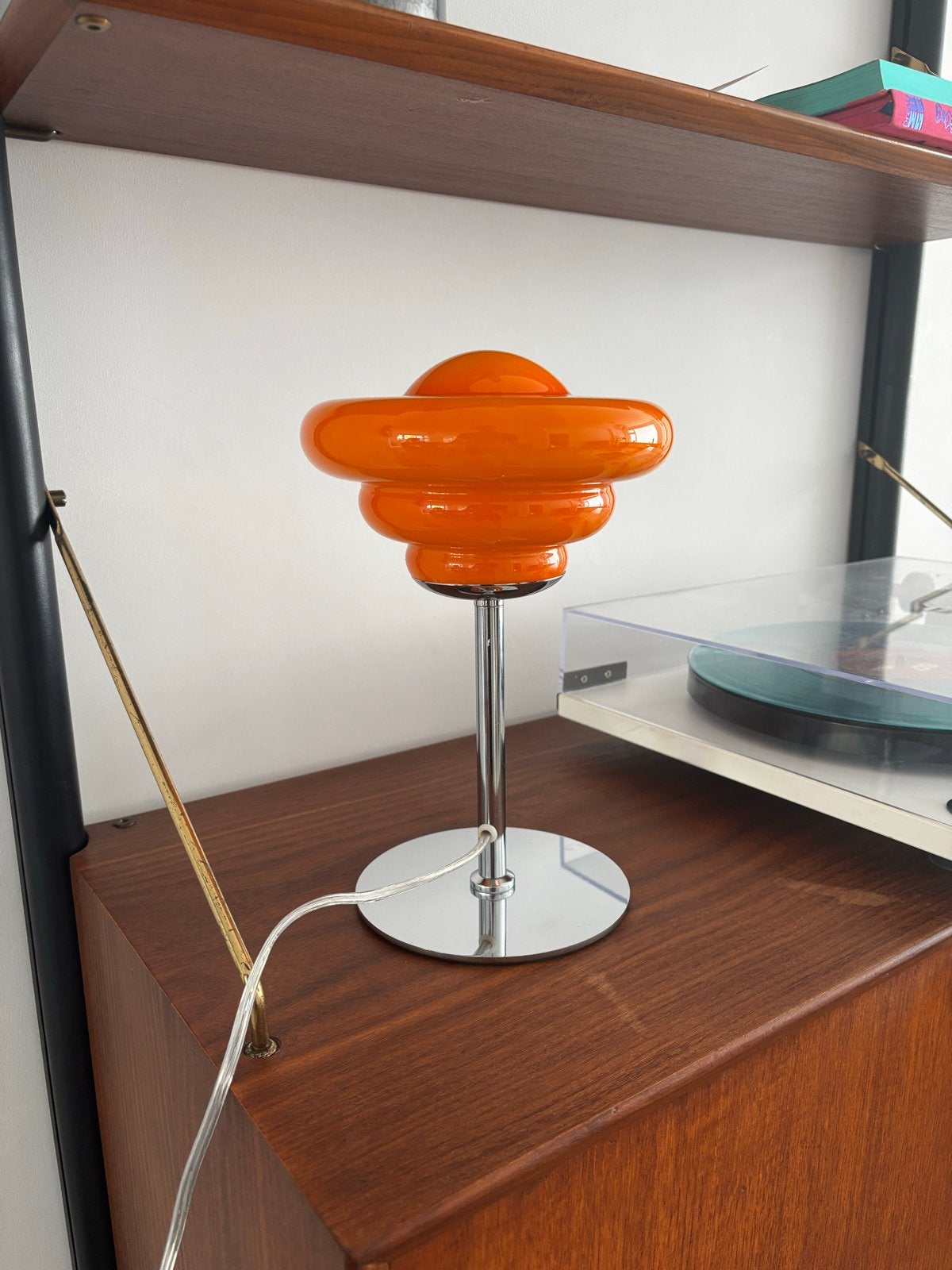 Vintage oranje tafellamp, jaren '70 stijl, Antiek en Kunst, Antiek | Lampen, Ophalen