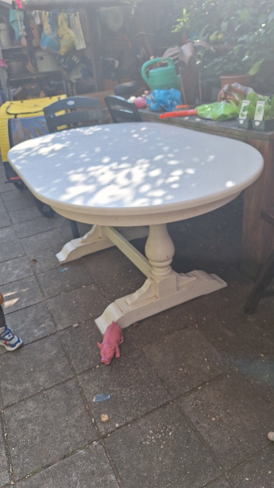 Witte houten eettafel . handgemaakt, eiken, uitschuifbaar, Ophalen, Gebruikt, Eikenhout, 50 tot 100 cm