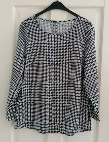 Sandwich zwart wit druk printje longsleeve top mt 40 34919, Maat 38/40 (M), ., Zwart, Sandwich