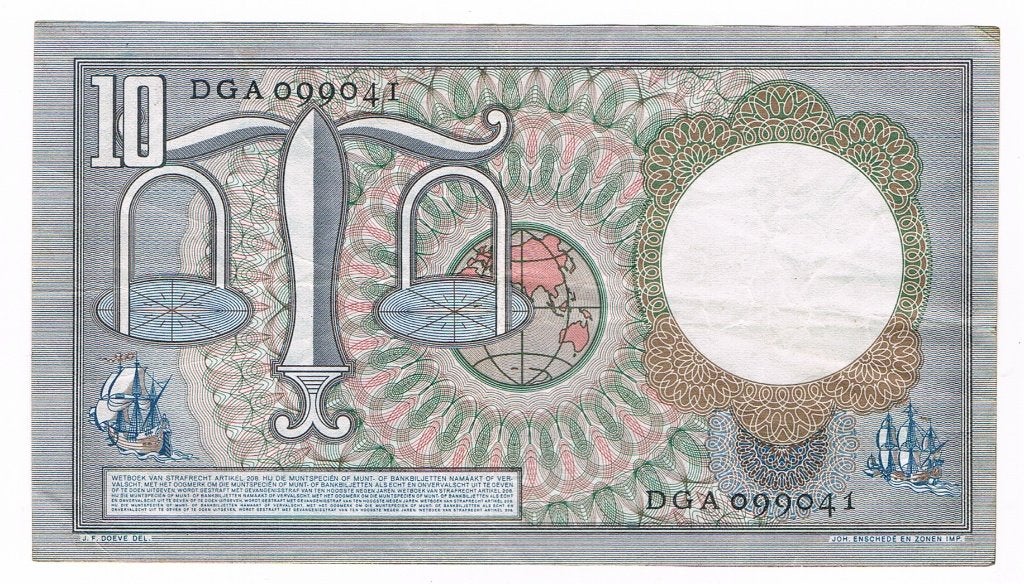 10 gulden 23 maart 1953 Hugo de Groot, Verzenden, 10 gulden, Los biljet