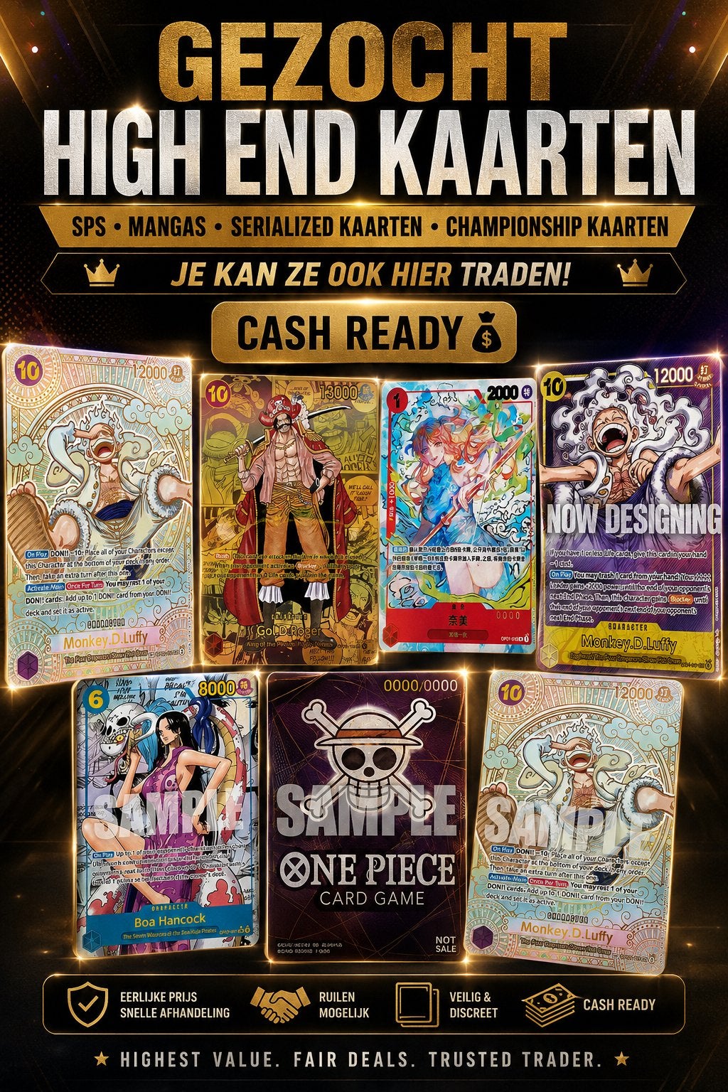 Gezocht: High-End One Piece Kaarten, Ophalen of Verzenden, Nieuw