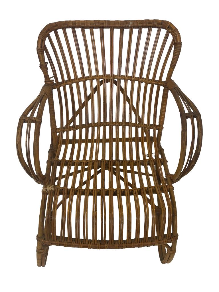 Vintage Rotan Belse 8 Fauteuil, Lage Rug design, Huis en Inrichting, Fauteuils, Gebruikt, Vintage, 50 tot 75 cm, Vintage