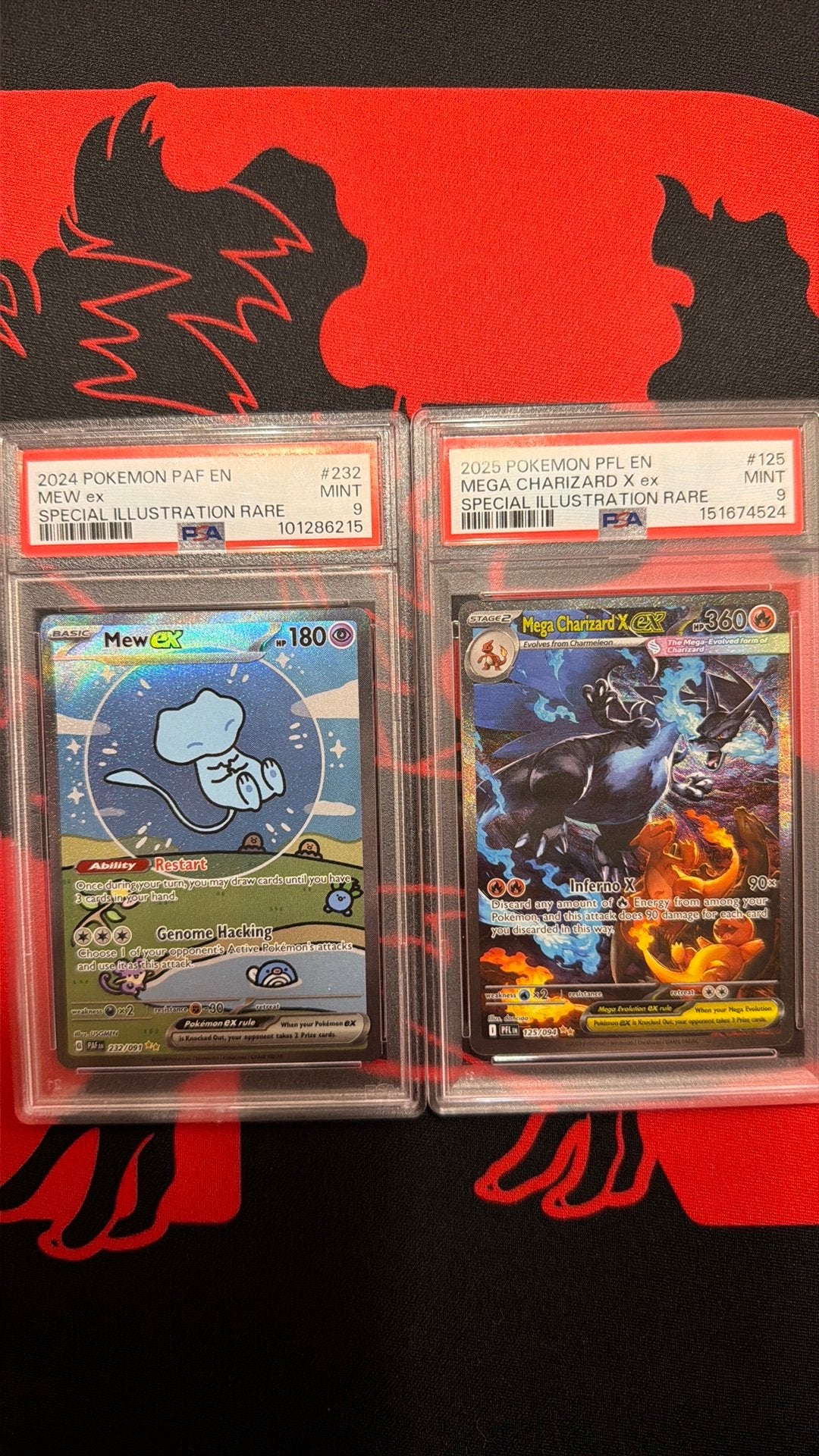 Mew & Mega Charizard PSA 9 - Top Investering!, Hobby en Vrije tijd, Verzamelkaartspellen | Pokémon, Ophalen, Zo goed als nieuw