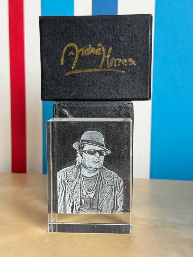 André Hazes | portret in glazen blok 8x6 cm, Ophalen of Verzenden, Zo goed als nieuw