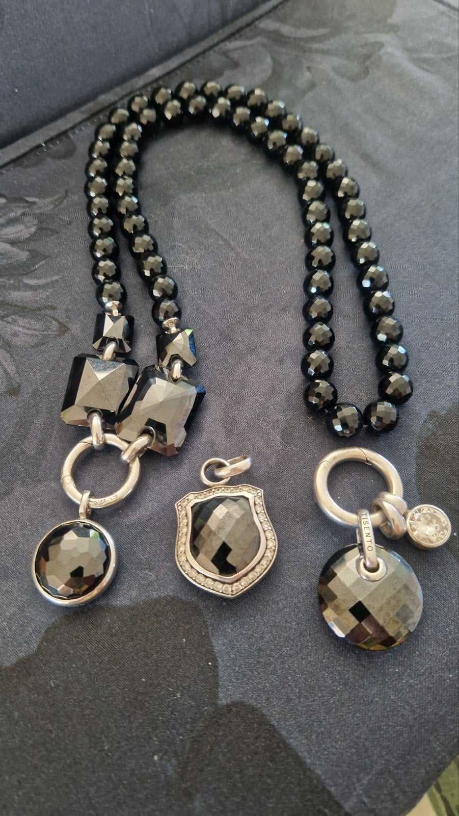 Ti Sento ketting met gefaceteerde onyx kralen, 70 cm, Gebruikt, Zwart, Ophalen of Verzenden, Met kristal
