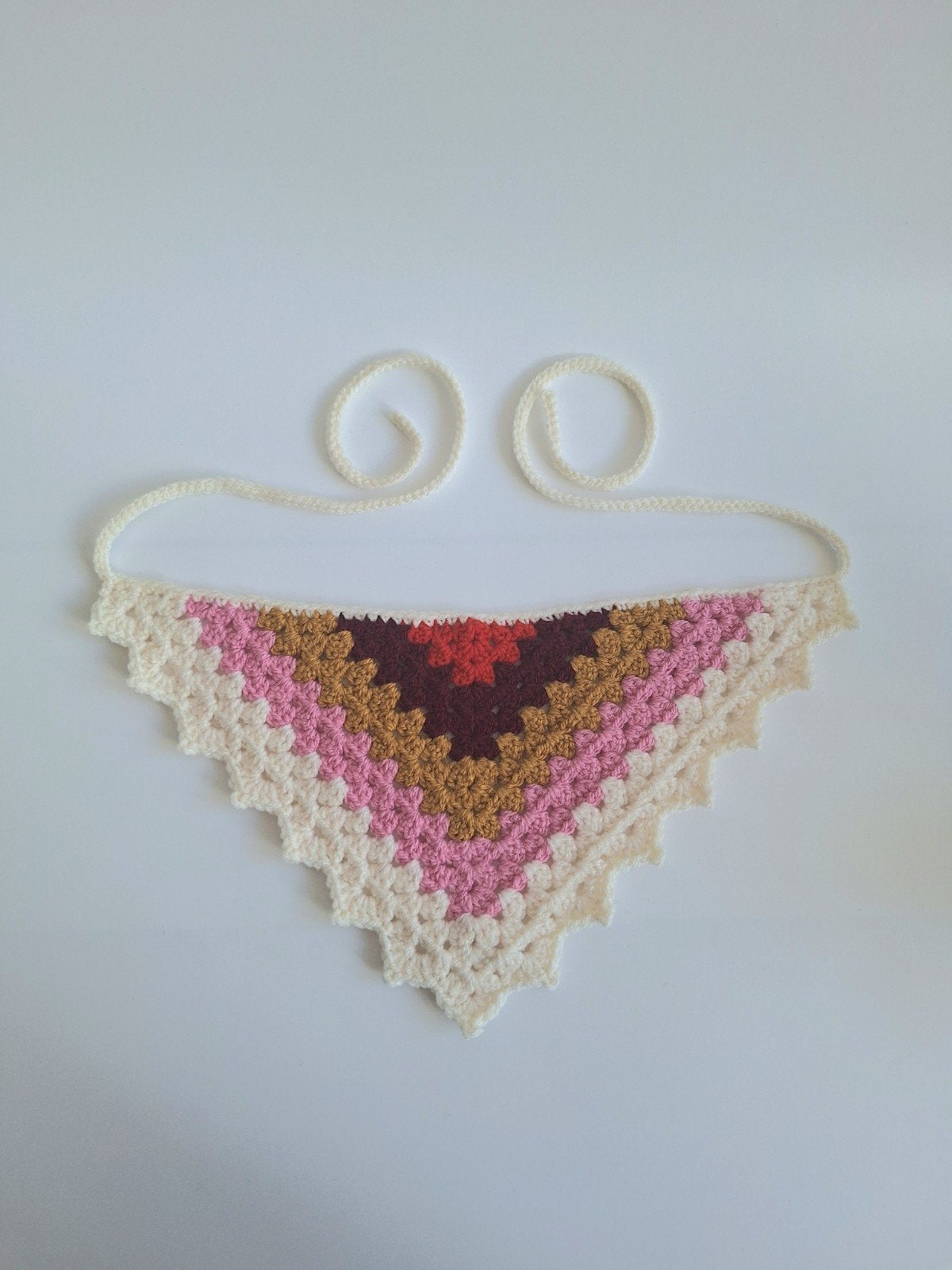 Gehaakte bandana rood wijnrood okergeel roze crème, Ophalen of Verzenden, Nieuw, One size fits all