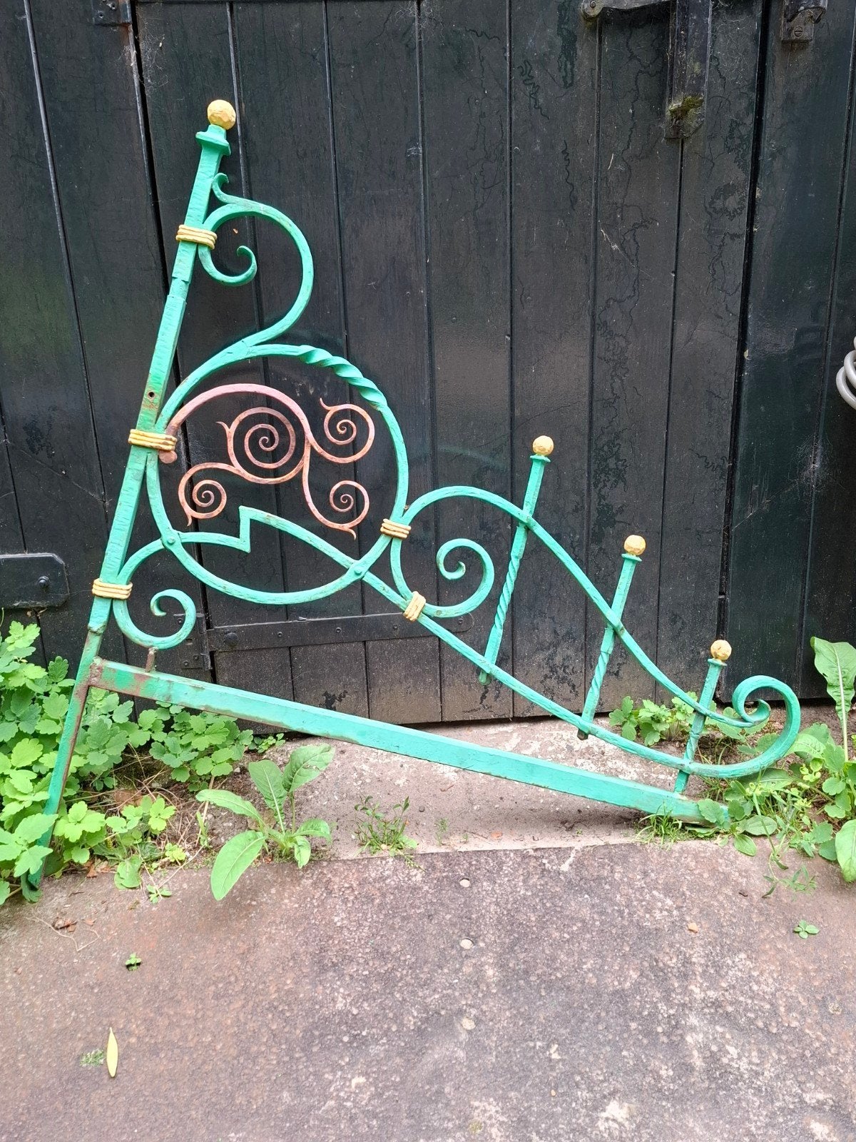 Oud antieke gesmeed smeedijzer ornament uithangbord poort, Gebruikt, T, Ophalen of Verzenden, N