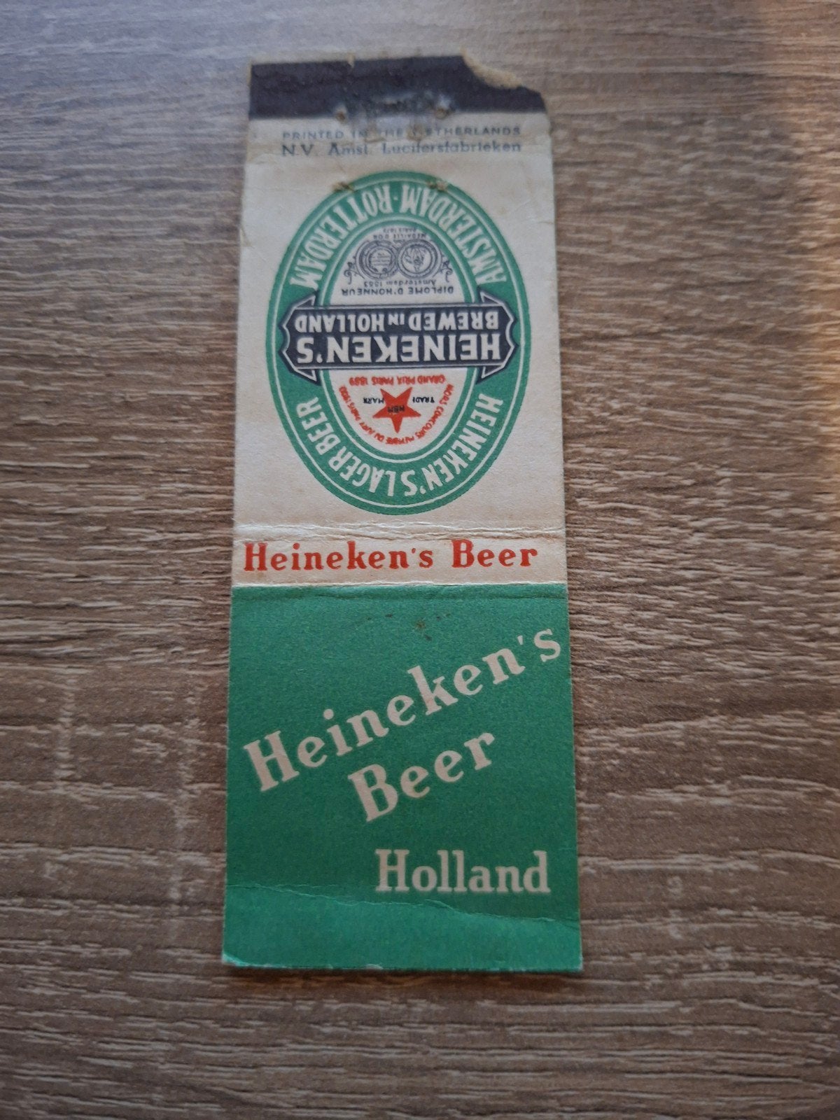 Heineken's Beer lucifermapje van Amlufa, jaren 1930-1940, Ophalen of Verzenden, Gebruikt, Luciferdoosjes of -merken