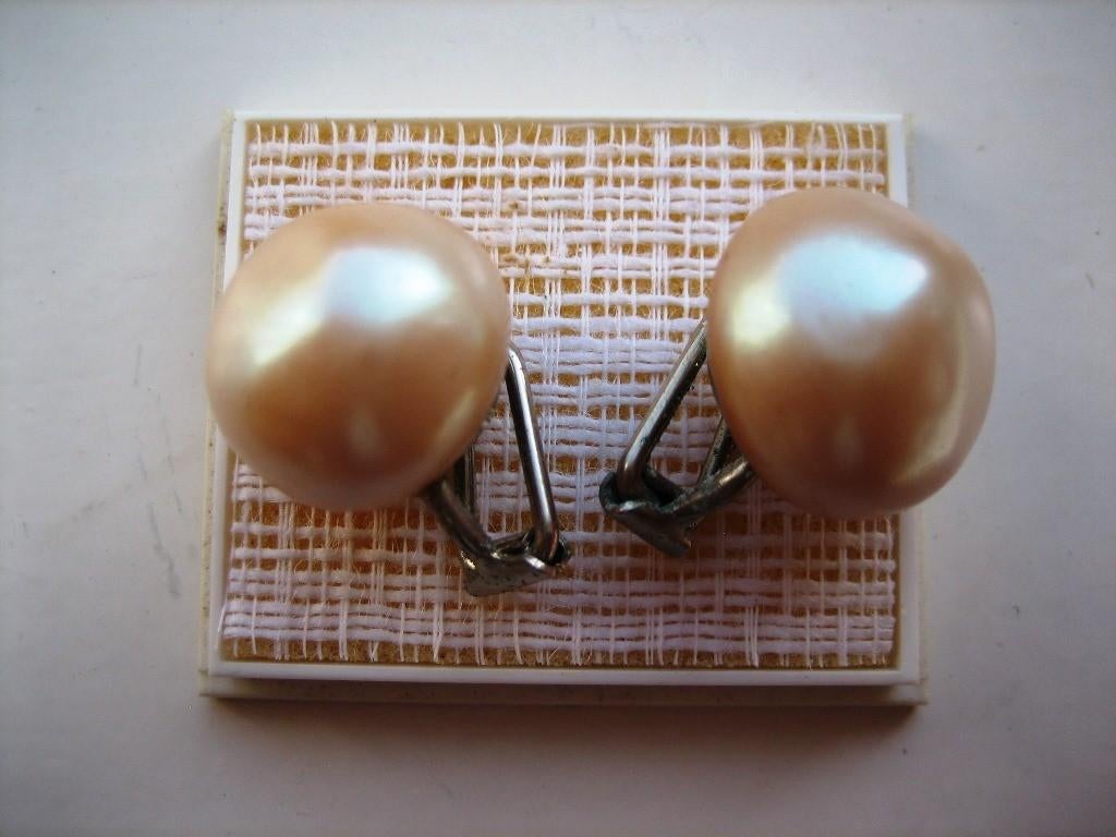 Vintage Champagne Kleurige Parel Clips, Verzenden, Gebruikt, Overige materialen
